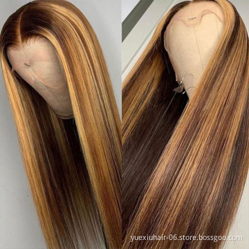 Highlight Brown Color Transparent Lace Front Human Hair Wig Brazilian Colored Human Hair Wigs for Black Women